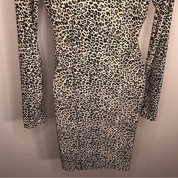 Size 8/10 Leopard Print Dress Long Sleeve Cold Shoulder Style Goth Retro Punk - Picture 8 of 13
